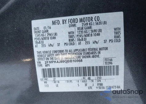 2016 Ford Edge Sel из США, поврежденный, VIN 2FMPK4J89GBB10568